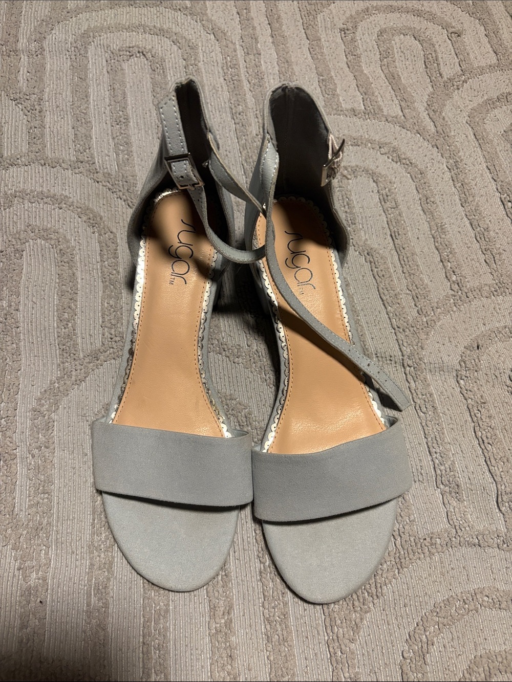 Sugar Light Blue Suede Ankle-Strap Heels